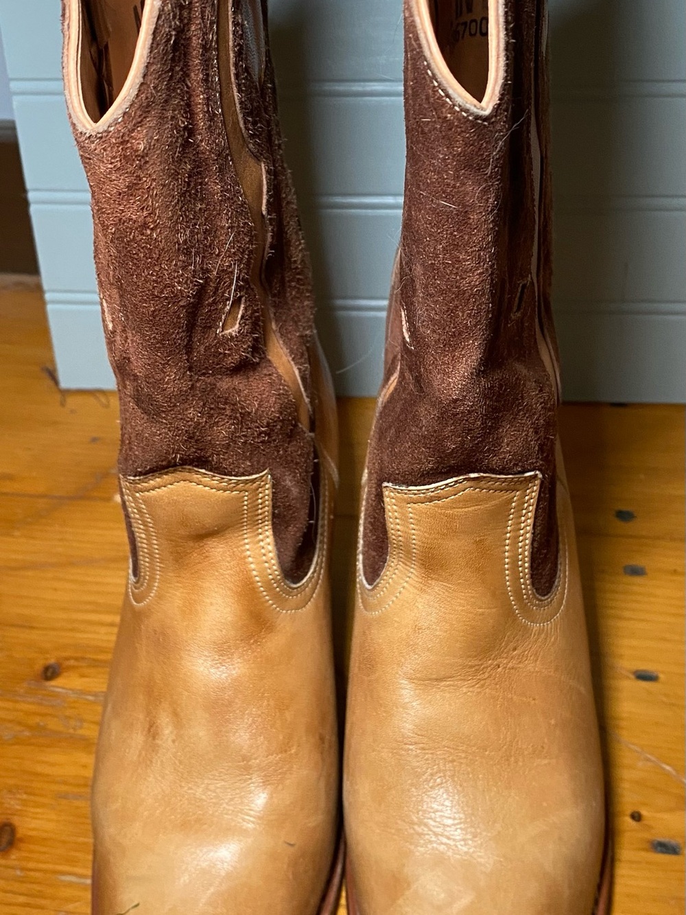Two-Tone Tan & Brown Suede Leather Western Boots